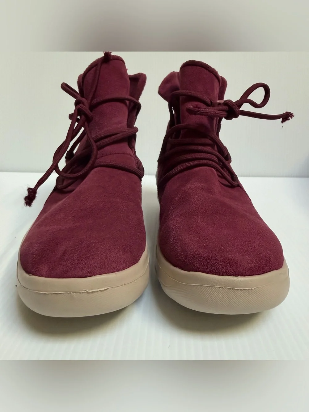 Skechers Burgundy Suede Lace-Up Pull On Ankle Boots - lightweight